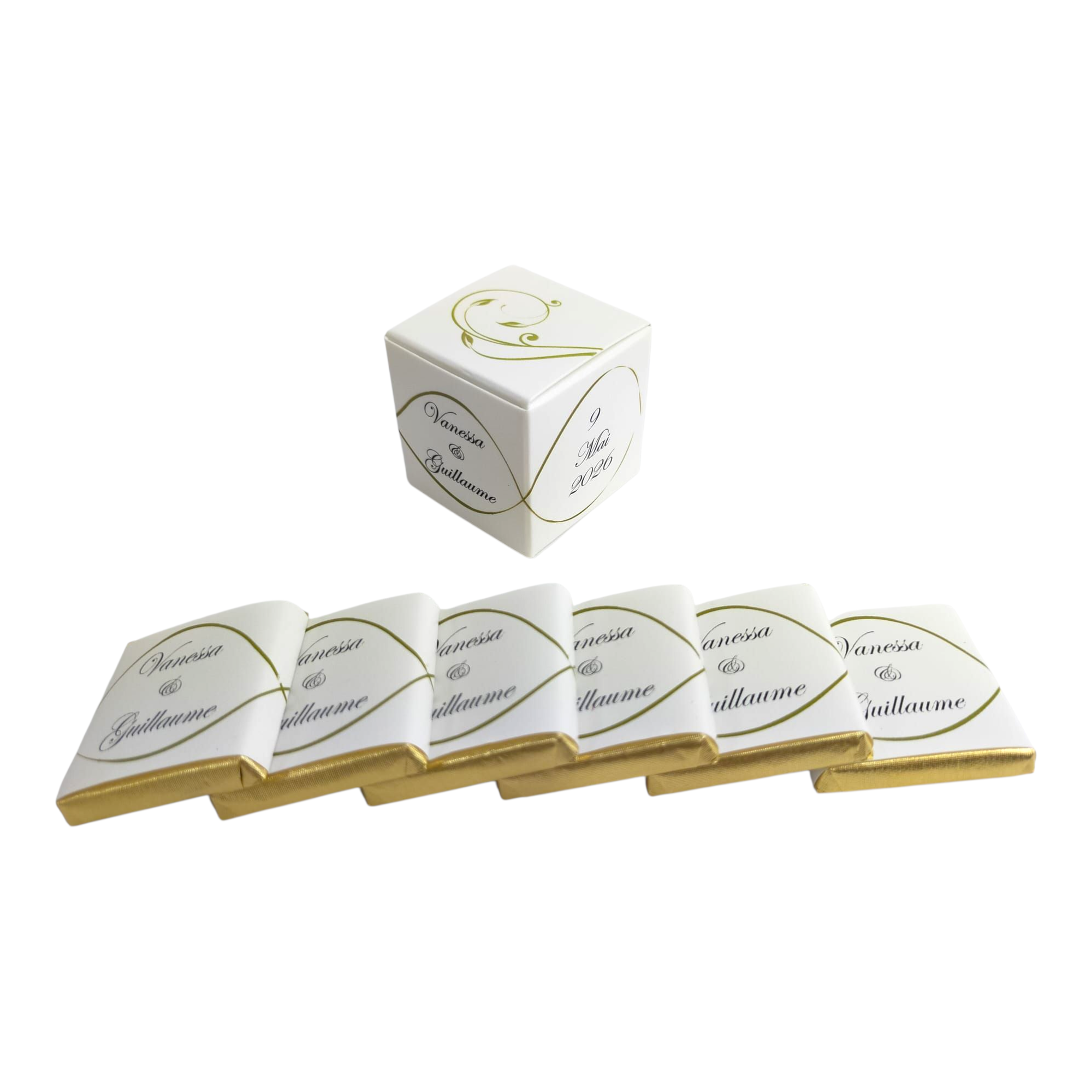 cube simple de 6 chocolats personnalisés Thème champetre