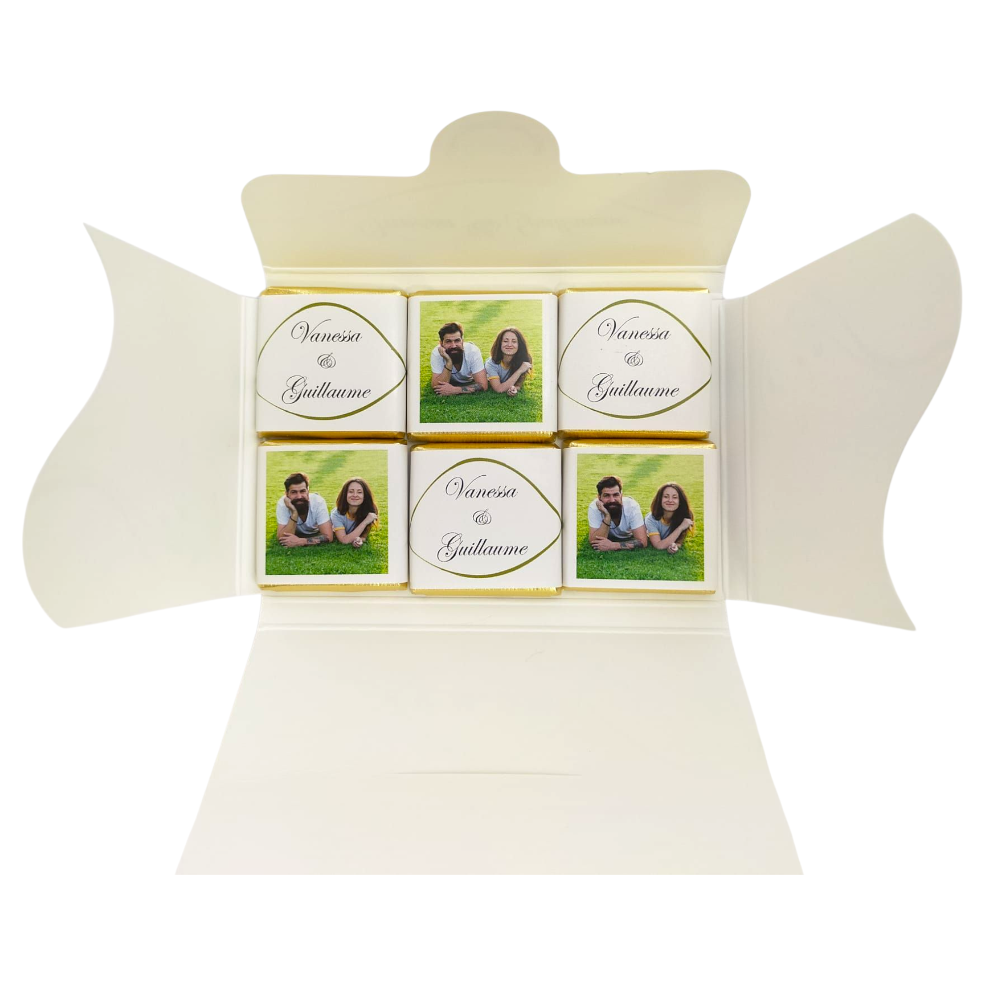 Pochette personnalisée de 6 chocolats personnalisés thème champetre