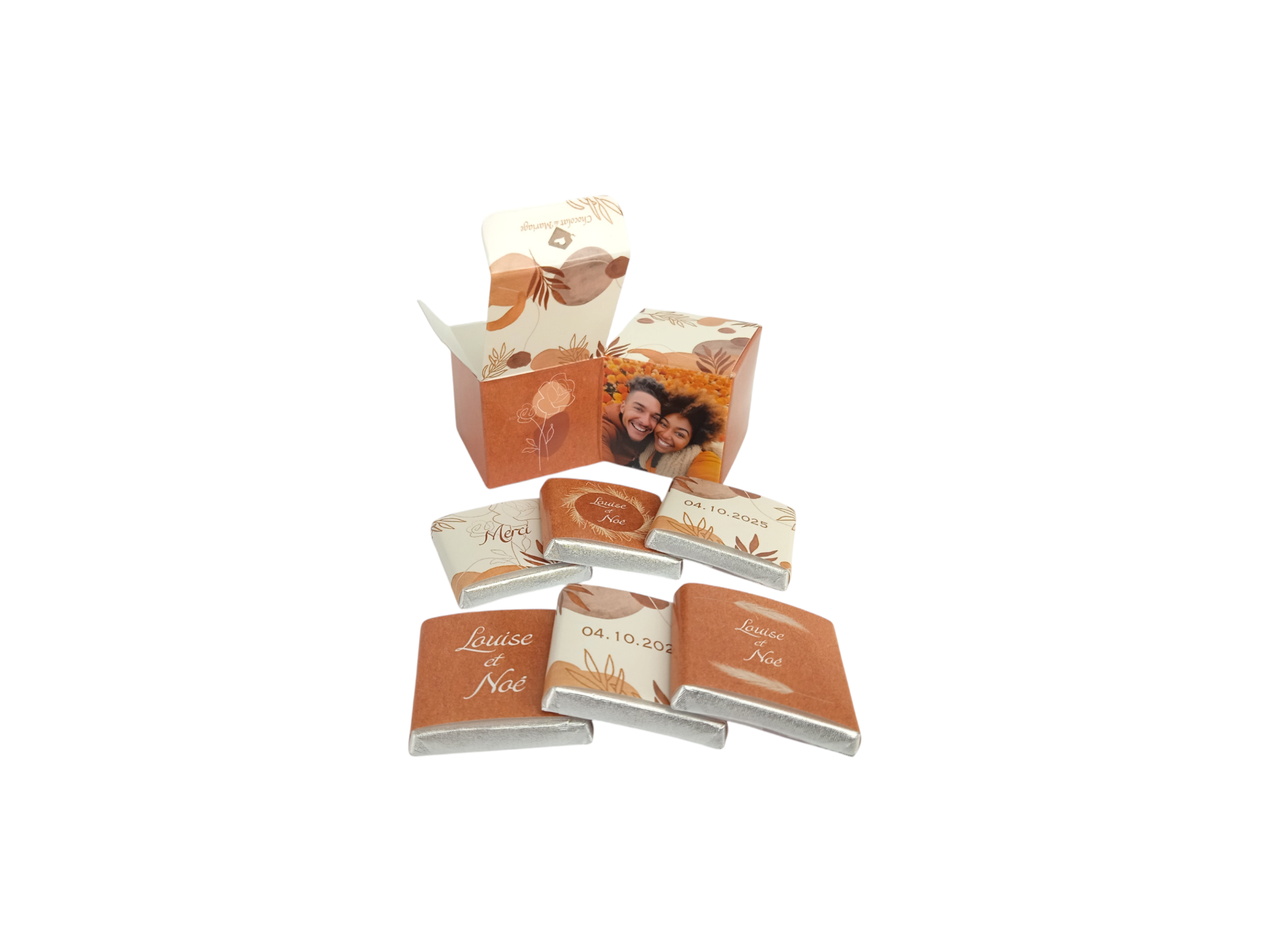 double cube thème terracotta 12 chocolats personnalisés