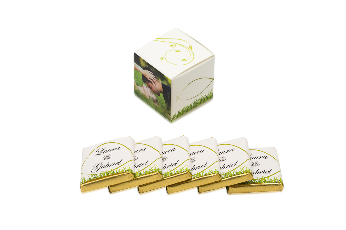 cube simple de 6 chocolats personnalisés Thème champetre