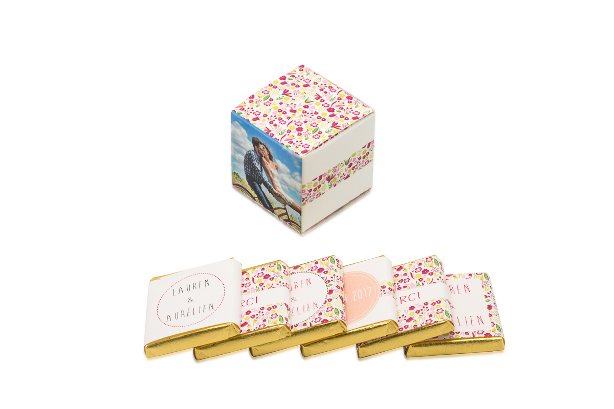 cube simple de 6 chocolats personnalisés Thème Liberty