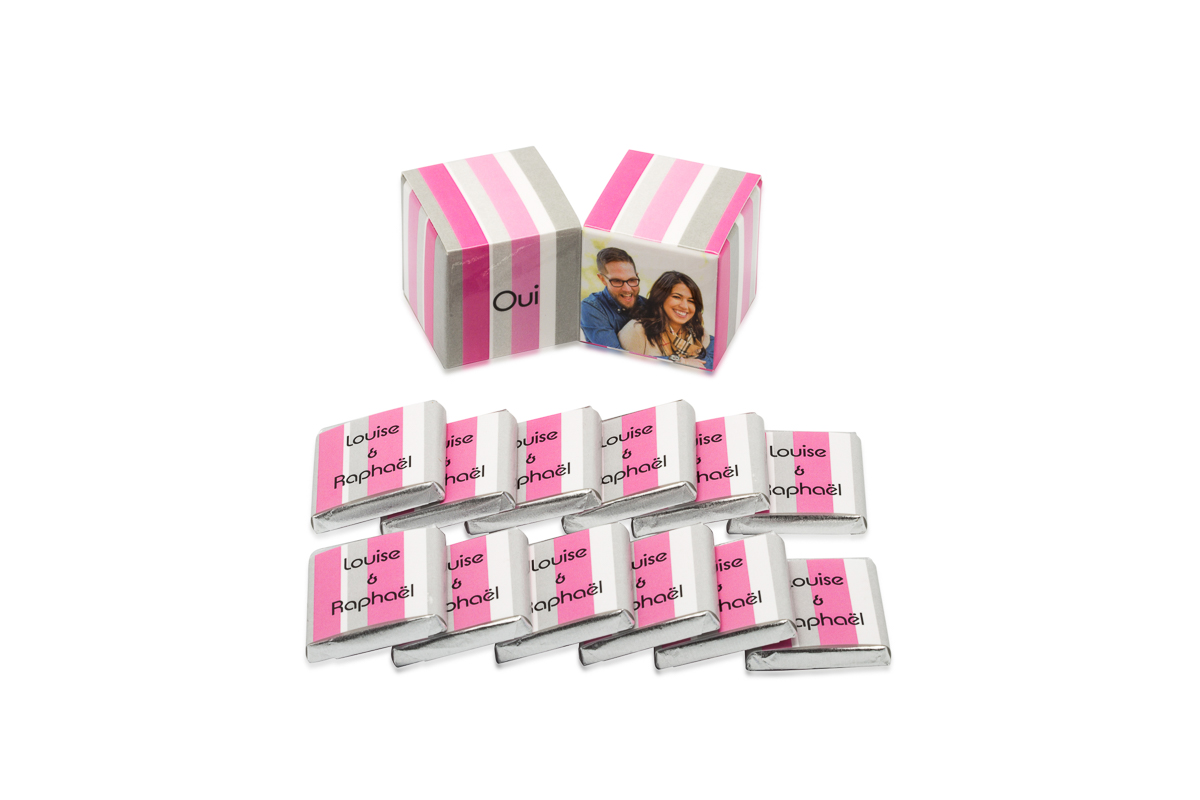 double cube bicolore bayadere avec chocolats