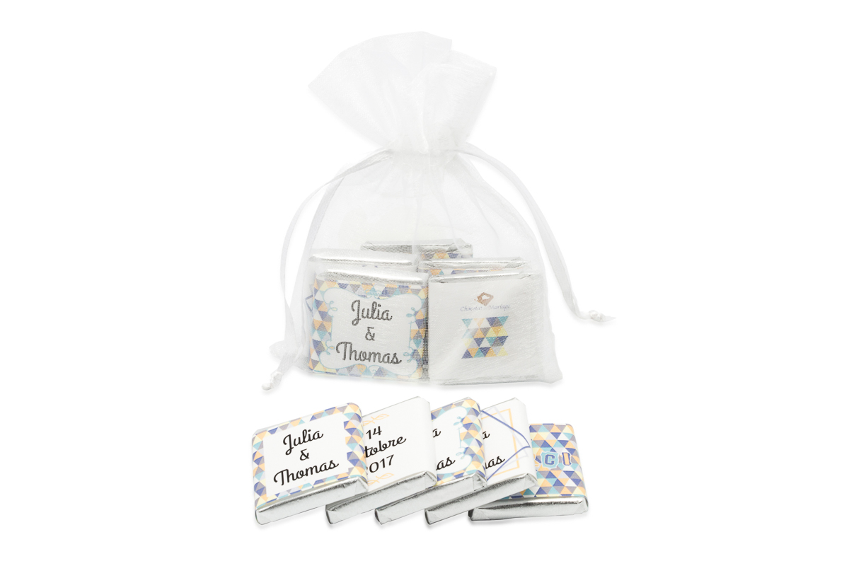 Sachet organza remplis de 5 chocolats personnalisés Thème enfantin