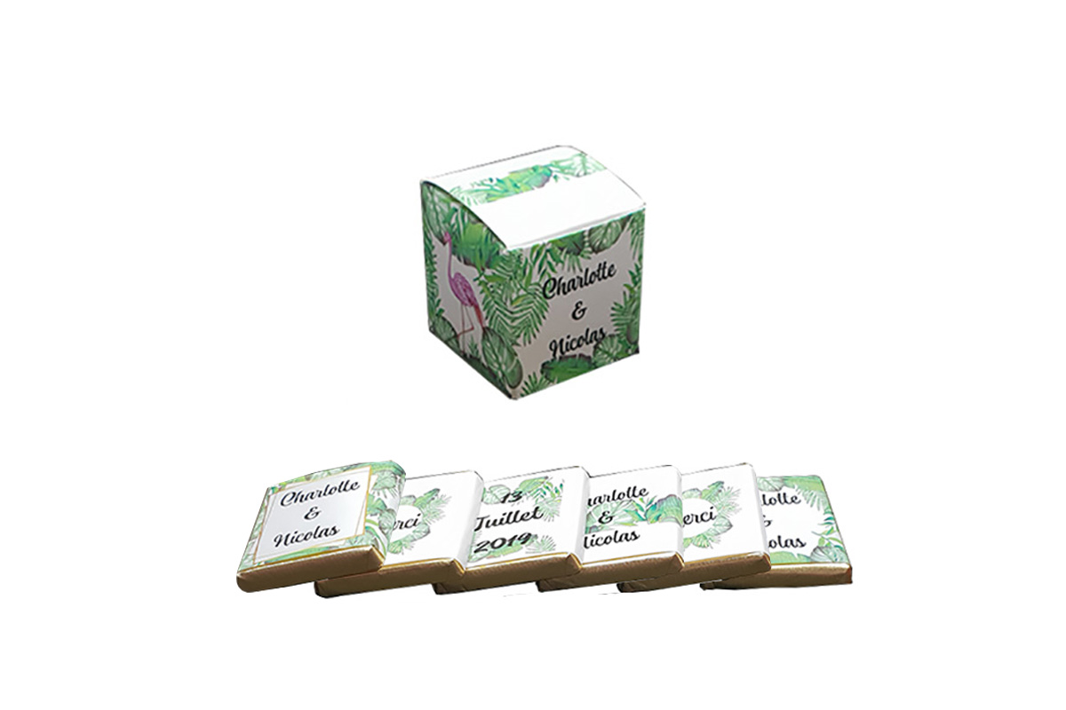 6-chocolats-personnalises-dans-cube-tropical-mariage