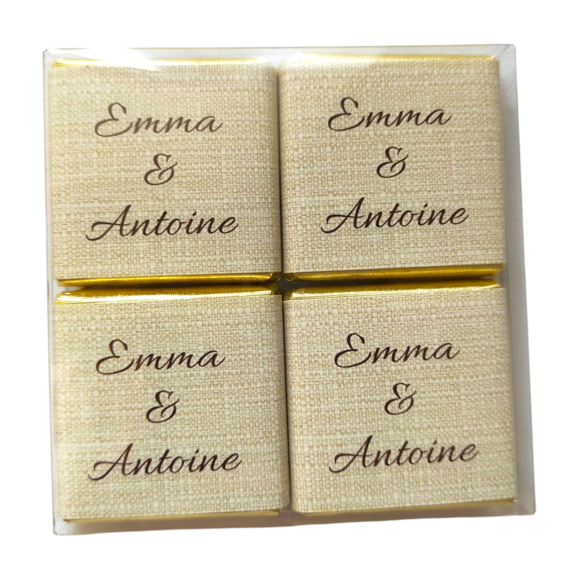 pochette 4 chocolats personnalisés mariage thème elégance