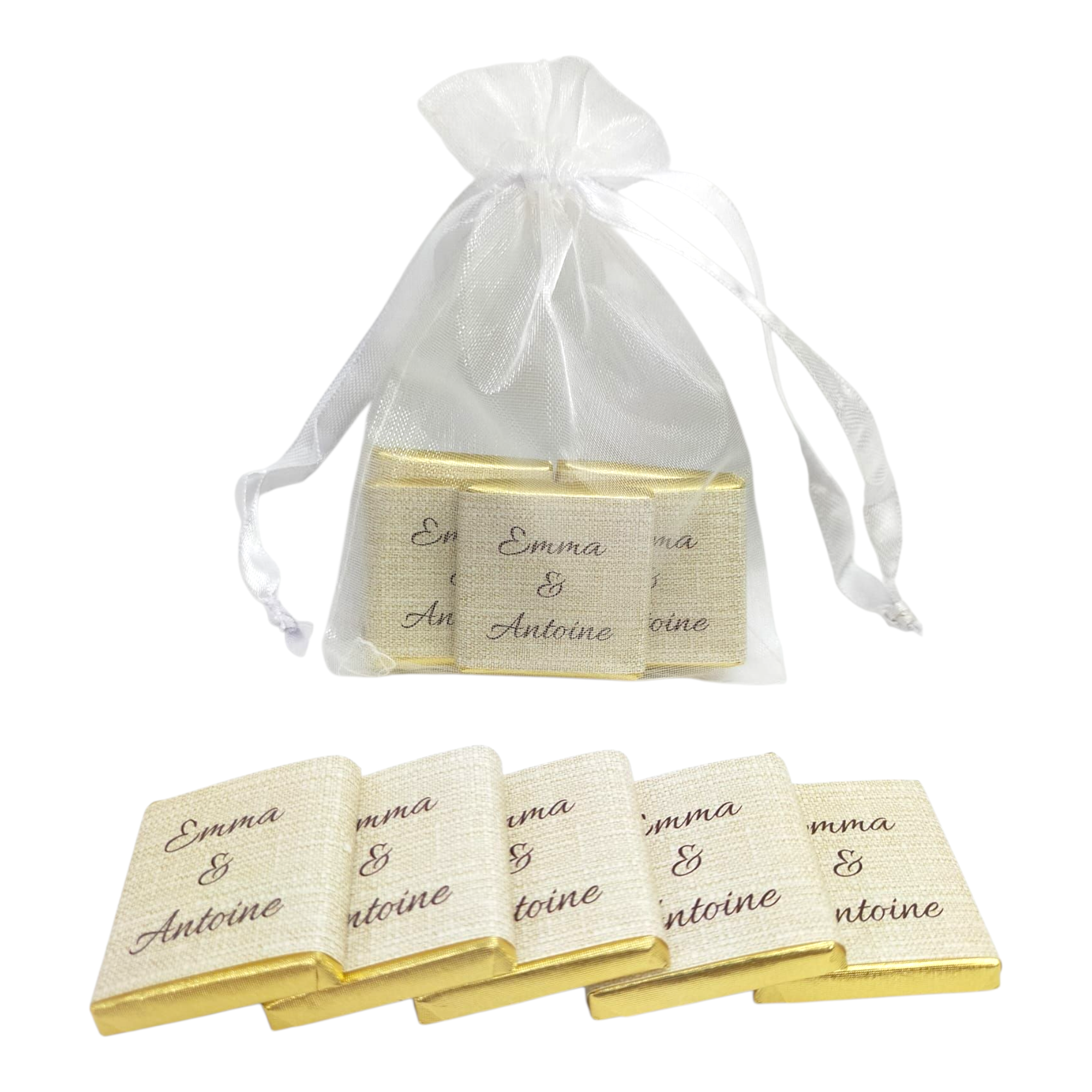 sachet de 5 chocolats personnalisés thème mariage Elégance