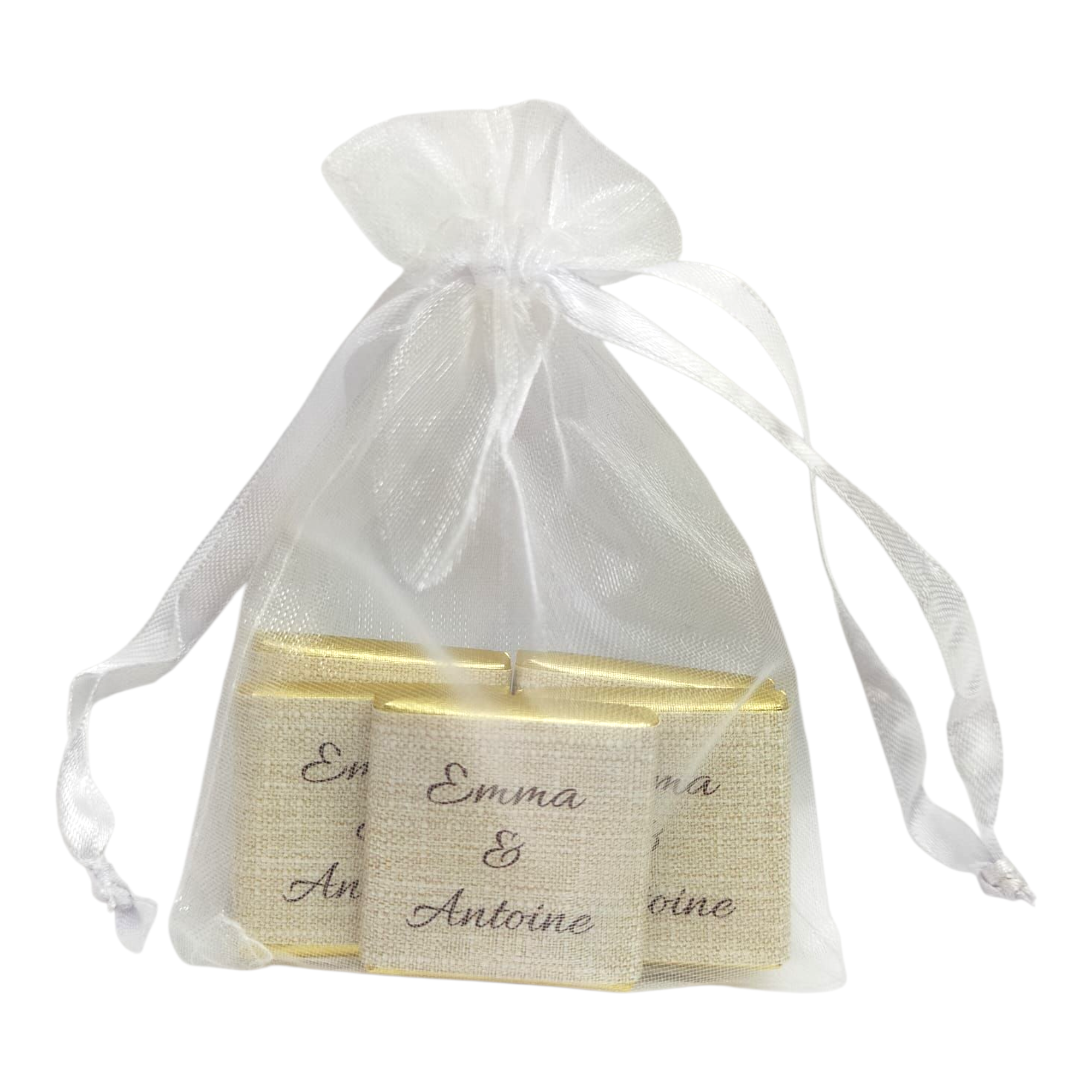 sachet de 5 chocolats personnalisés thème mariage Elégance