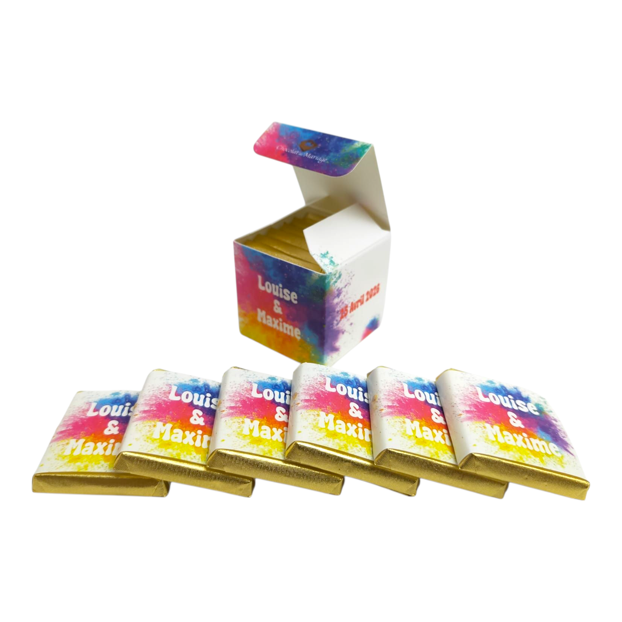 cube simple 6 chocolats personnalisés thème mariage Holi