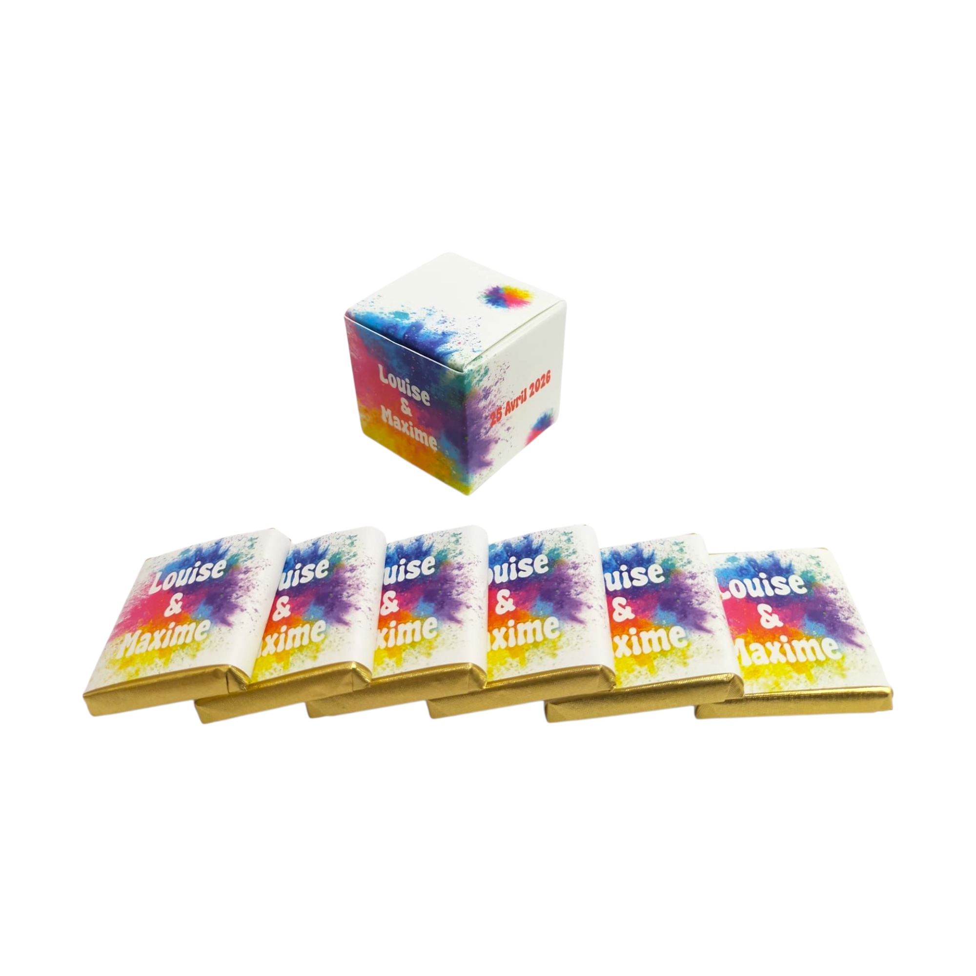 cube simple 6 chocolats personnalisés thème mariage Holi