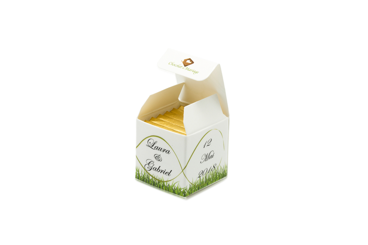 cube simple de 6 chocolats personnalisés Thème Champetre