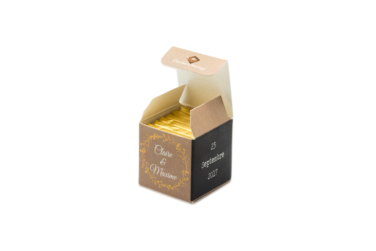 cube simple de 6 chocolats personnalisés Thème Dentelle Chic