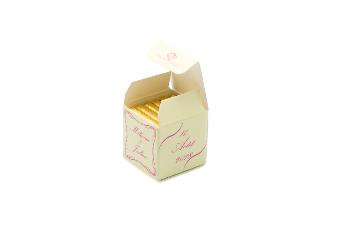 cube simple de 6 chocolats personnalisés bicolore liserés