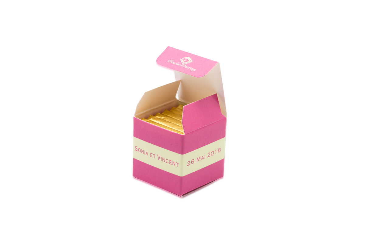 cube simple de 6 chocolats personnalisés bicolore ruban
