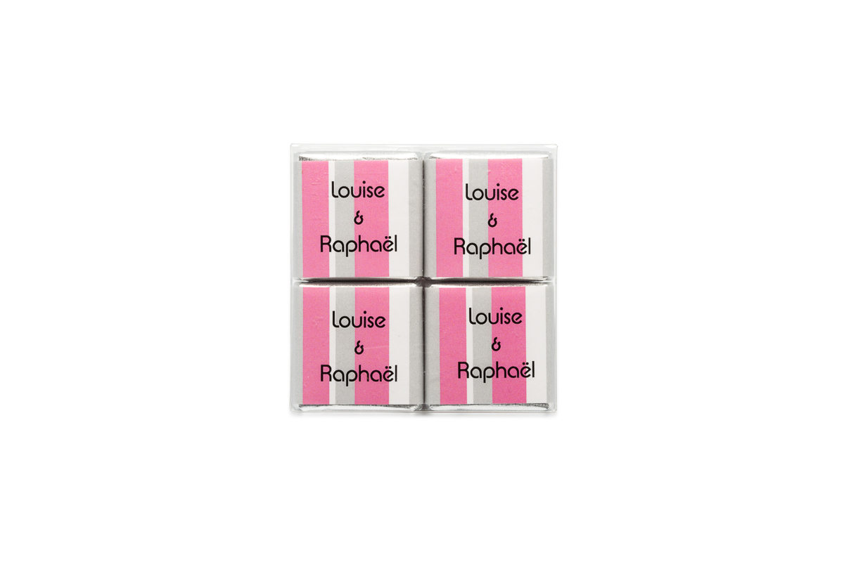 pochette de 4 chocolats personnalisés bicolore bayadère