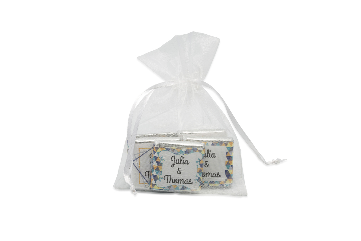 Sachet organza remplis de 5 chocolats personnalisés Thème enfantin